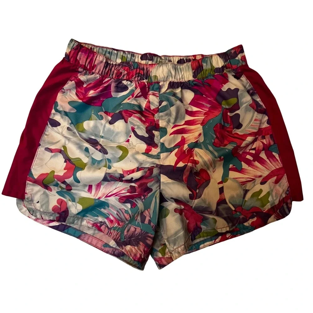 The North Face Girls Floral Print Athletic Shorts Size Medium 10 12 Pink Blue - Picture 1 of 6